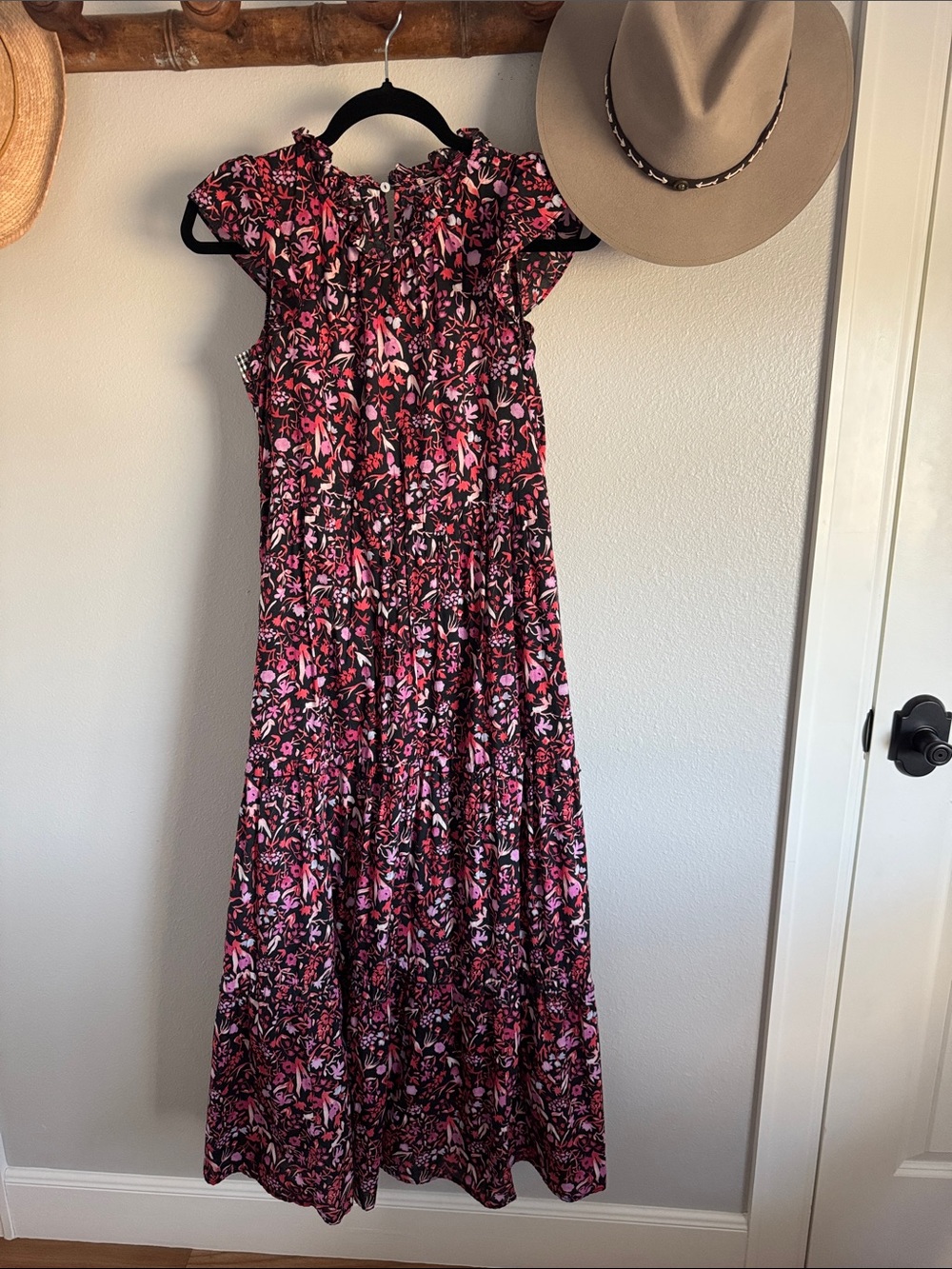 Floral Maxi Dress in Black & Pink